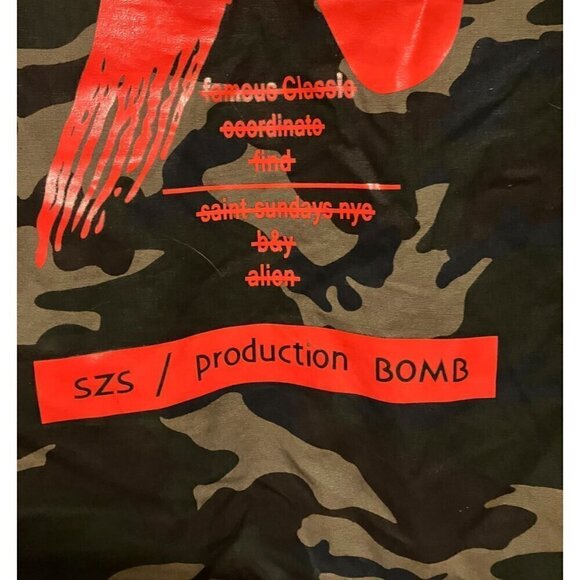 SZS Hooded Camo Jacket XL Canvas Oversized Gorpcore Graphic Print Spellout - Picture 10 of 13